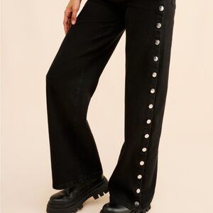 Warp + Weft Black High Rise Jeans with Silver Button Detail
